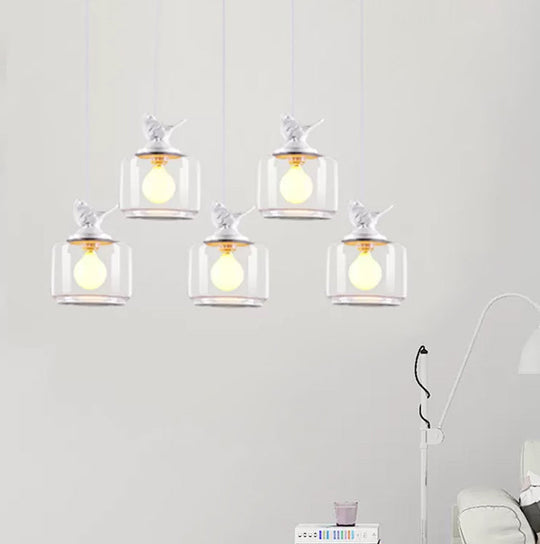 Contemporary Glass Pendant Light With Bird Design - Perfect For Restaurants Clear Drum Shade Hanging
