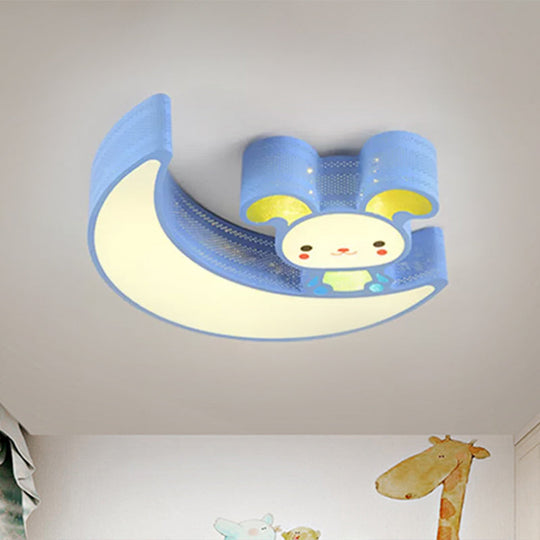 Adorable Acrylic Moon & Bunny LED Ceiling Lamp for Gamer Room