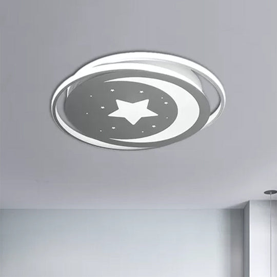 White Moon and Star LED Ceiling Lamp for Kids Bedroom - Child-friendly Acrylic-Metal Flush Mount Light