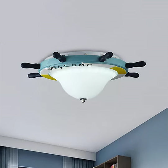 Seaside Metal Flush Ceiling Light: Steering Wheel Design White Finish