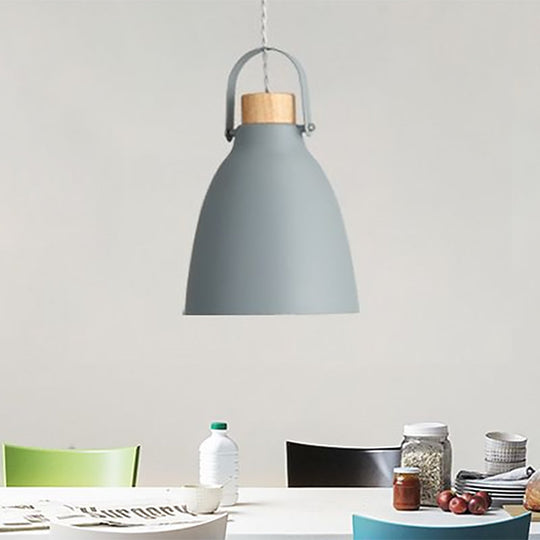 Contemporary Metal Downlight with Flared Grey Shade and Wood Cap