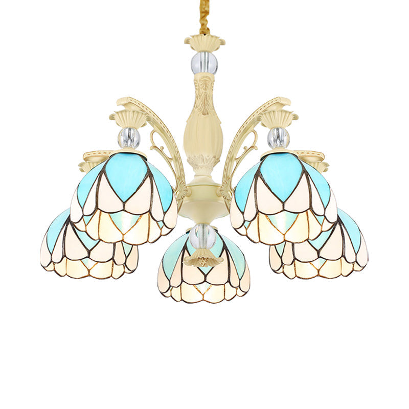 Sky Blue Tiffany Style Dome Chandelier Pendant - 3/6/9 Lights For Bedroom Lighting