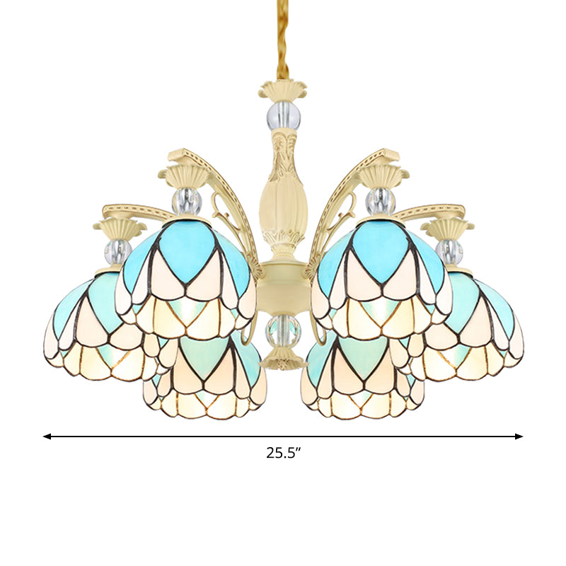 Sky Blue Tiffany Style Dome Chandelier Pendant - 3/6/9 Lights For Bedroom Lighting