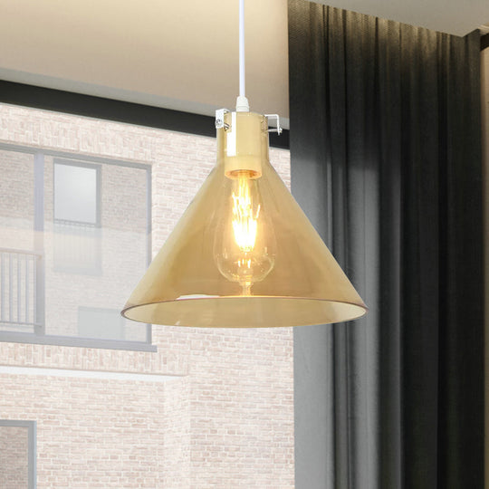 Suspension en forme de cône en verre ambré - Lampe de plafond à 1 tête moderniste pour salle à manger