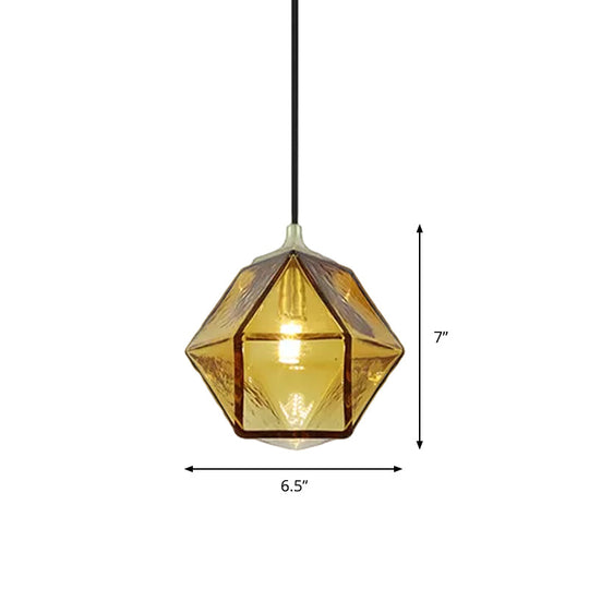 Modern Hexagon Ceiling Lamp In Cognac Glass - Hanging Pendant Light For Dining Room
