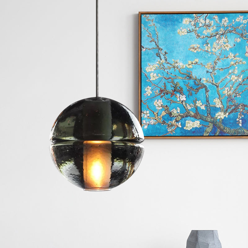 Contemporary Glass Round Ceiling Light - 1 Head Pendant for Bedroom