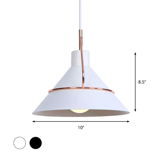 Contemporary Metal Pendant Lamp - 1 Light Minimalist Hanging Fixture For Living Room In White/Black