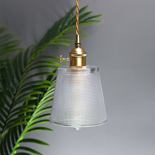 Modern Clear Glass 1-Bulb Gold Bell Pendant Light with Metallic Switch