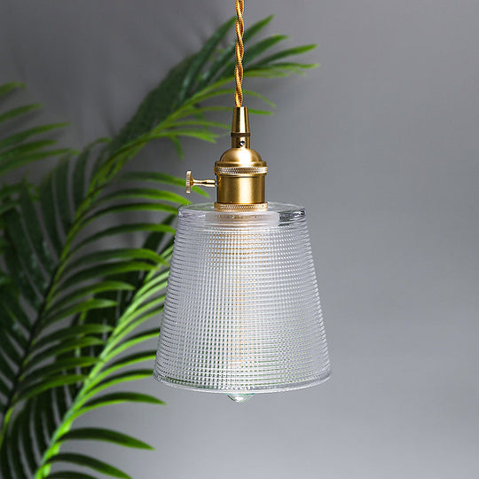 Modernist Clear Glass Bell Hanging Light With Gold Finish & Metallic Switch - 1 Bulb Suspended