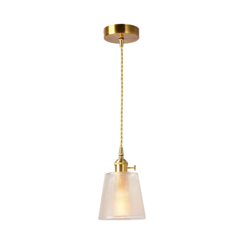Modern Clear Glass 1-Bulb Gold Bell Pendant Light with Metallic Switch