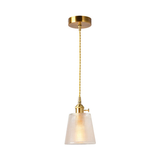 Modernist Clear Glass Bell Hanging Light With Gold Finish & Metallic Switch - 1 Bulb Suspended