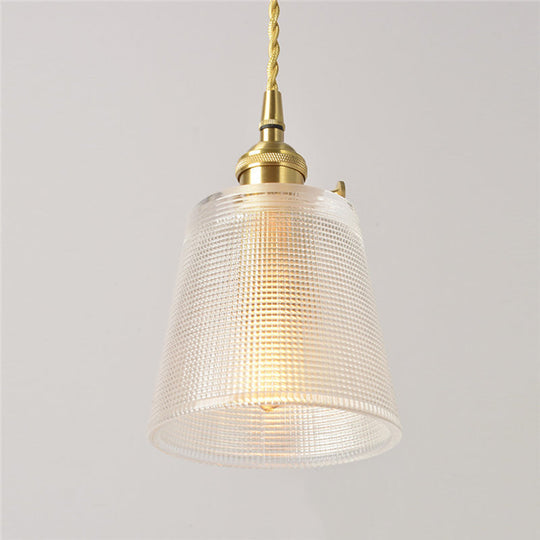 Modern Clear Glass 1-Bulb Gold Bell Pendant Light with Metallic Switch