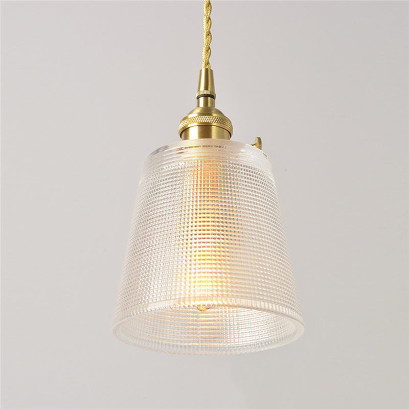 Modernist Clear Glass Bell Hanging Light With Gold Finish & Metallic Switch - 1 Bulb Suspended
