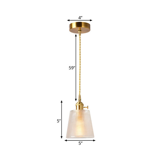 Modern Clear Glass 1-Bulb Gold Bell Pendant Light with Metallic Switch