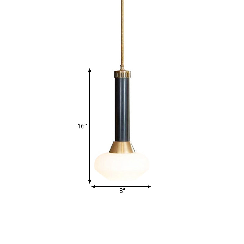 Lampe de chevet à suspension en verre dépoli opale noir moderniste