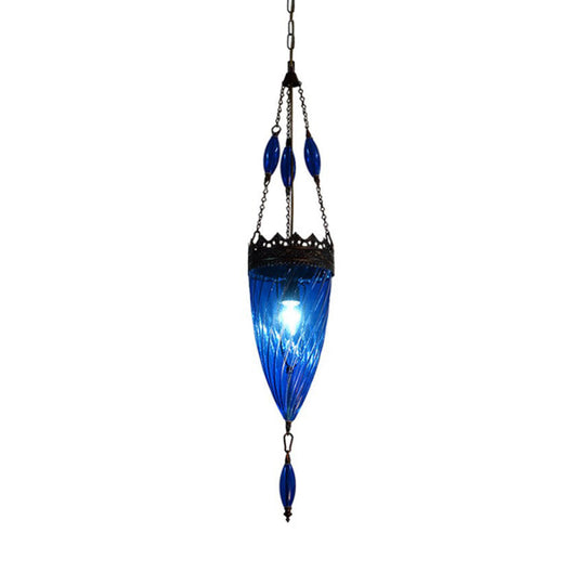 Blue Cyclone Glass Pendant Lamp With Copper Top - Perfect For Mid Century Bedrooms