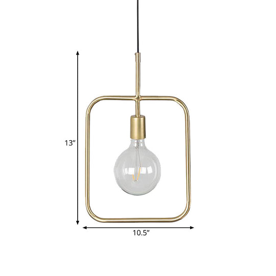 Contemporary Gold Square Skeleton Pendant Ceiling Light with Exposed Bulb - Stylish Metal Fixture (1 Light)
