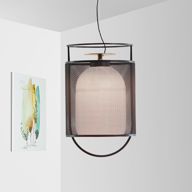 Modern Black Half Capsule Drop Pendant Ceiling Light With Single Milk Glass Shade And Mesh Screen