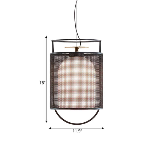 Modern Black Half Capsule Drop Pendant Ceiling Light With Single Milk Glass Shade And Mesh Screen