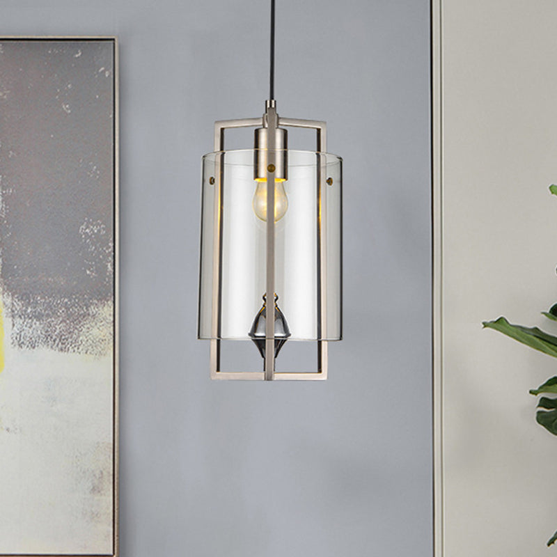 Modern Glass Dining Table Suspension Light With 1-Light And Nickel Frame