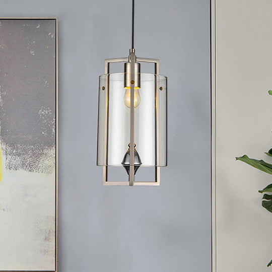 Modern Glass Dining Table Suspension Light With 1-Light And Nickel Frame