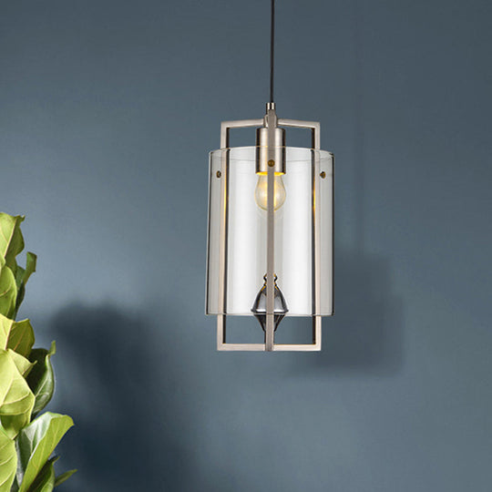 Modern Glass Dining Table Suspension Light With 1-Light And Nickel Frame Clear