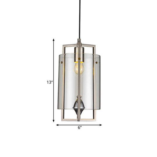 Modern Glass Dining Table Suspension Light With 1-Light And Nickel Frame