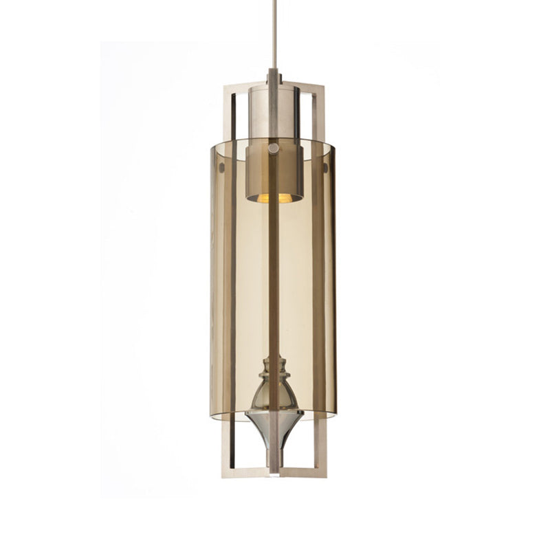 Modern Glass Dining Table Suspension Light With 1-Light And Nickel Frame