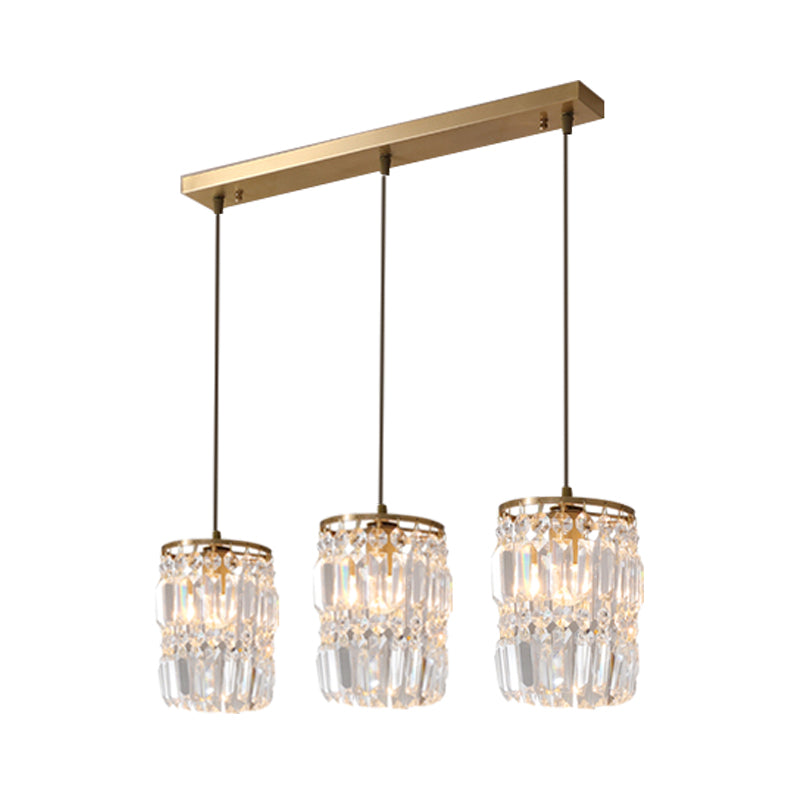 Modern Prismatic Crystal Hanging Light with 2 Layers, 3 Lights, Gold Pendant Design - Linear/Round Canopy Included