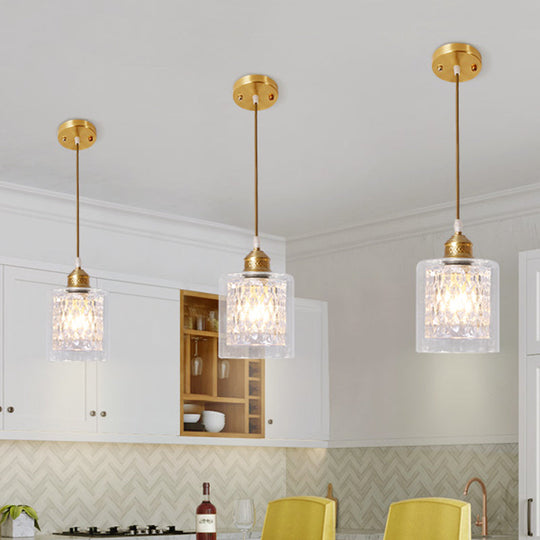 Contemporary 1-Light Brass Pendant With Dual Clear Glass Shades