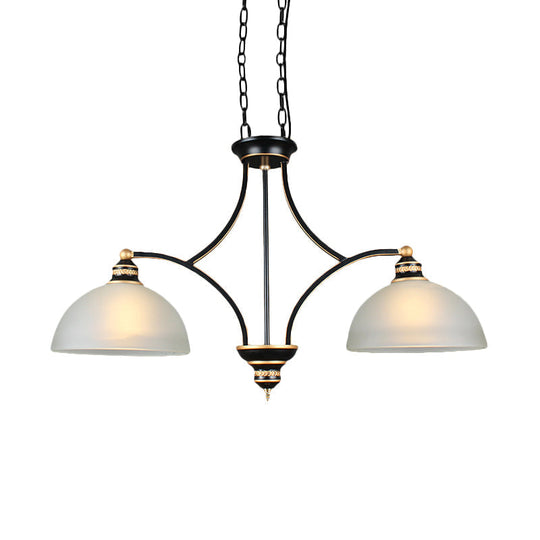 2-Bulb Traditional Black Dome Dining Room Hanging Light With White Glass For Kitchen Island