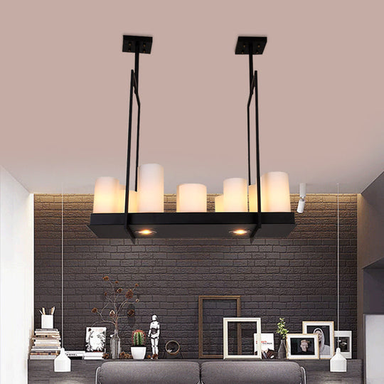 Traditional Barrel Frosted Glass Hanging Lamp - Black Island Pendant Light For Dining Room 8/12/16