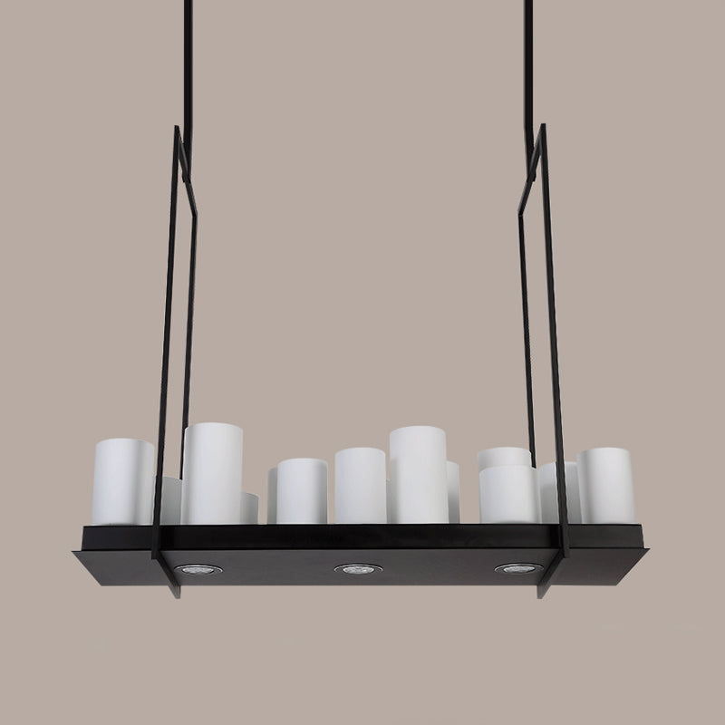 Traditional Barrel Frosted Glass Hanging Lamp - Black Island Pendant Light For Dining Room 8/12/16