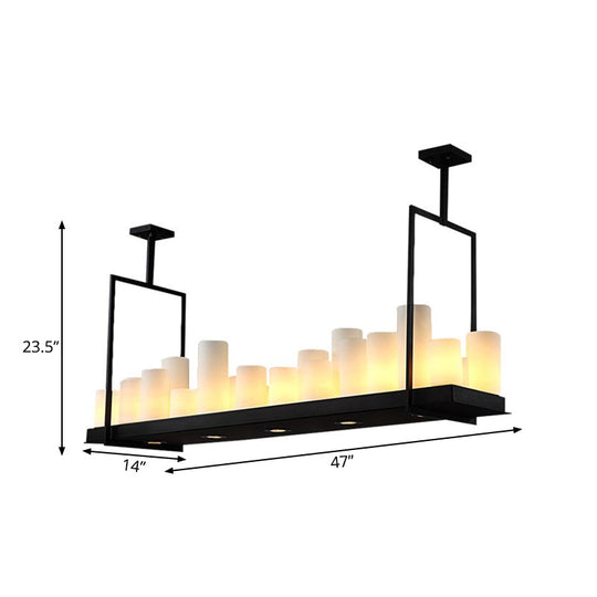 Traditional Barrel Frosted Glass Hanging Lamp - Black Island Pendant Light For Dining Room 8/12/16