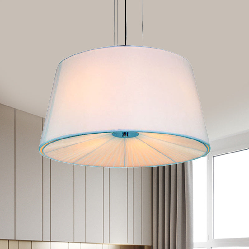 Nordic Apricot Design Drum Chandelier - 4 Light Pendant For Living Room In White/Blue/Beige Fabric