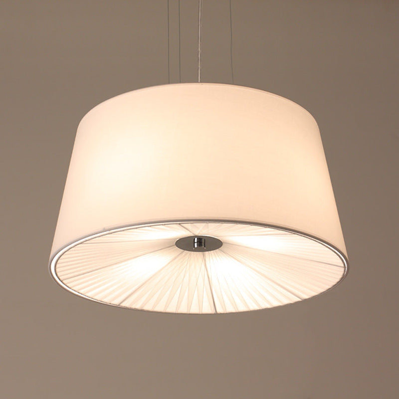 Nordic Apricot Design Drum Chandelier - 4 Light Pendant For Living Room In White/Blue/Beige Fabric