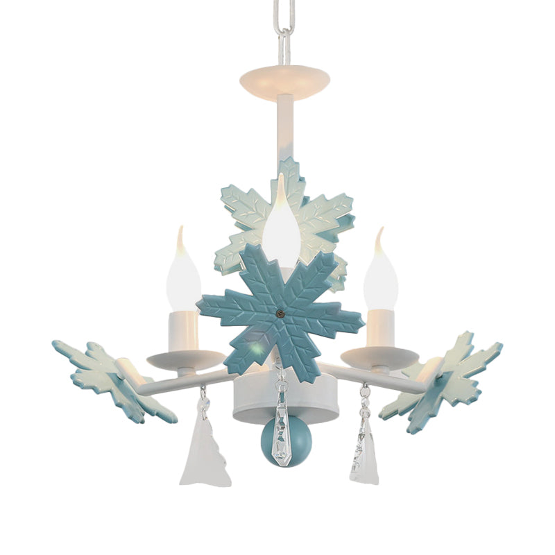 Kids Clear Glass Candle Chandelier: 3/6 Lights Gray/White Pendant Lamp With K9 Crystal & Snowflake