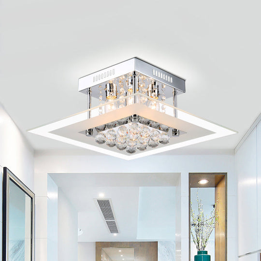 Modern Crystal 4-Light Flush Mount Ceiling Lamp, Chrome Finish