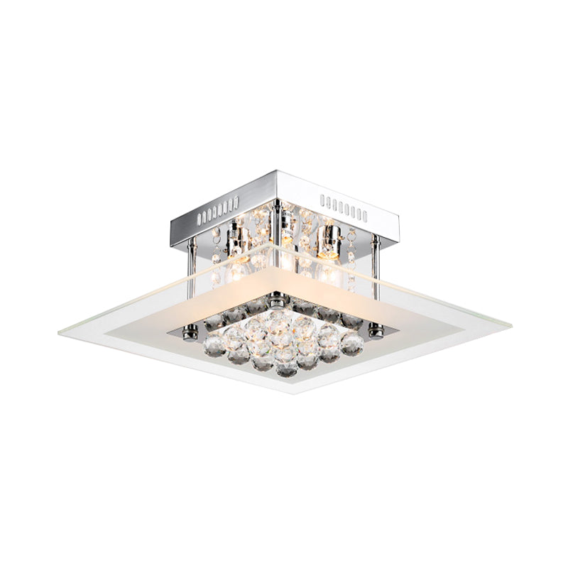 Modern Crystal 4-Light Flush Mount Ceiling Lamp, Chrome Finish