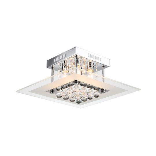 Modern Crystal 4-Light Flush Mount Ceiling Lamp, Chrome Finish