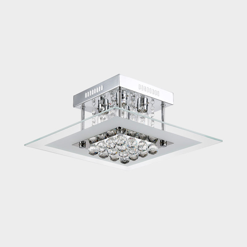 Modern Crystal 4-Light Flush Mount Ceiling Lamp, Chrome Finish