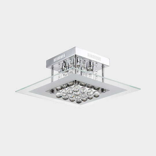 Modern Crystal 4-Light Flush Mount Ceiling Lamp, Chrome Finish