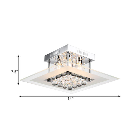 Modern Crystal 4-Light Flush Mount Ceiling Lamp, Chrome Finish