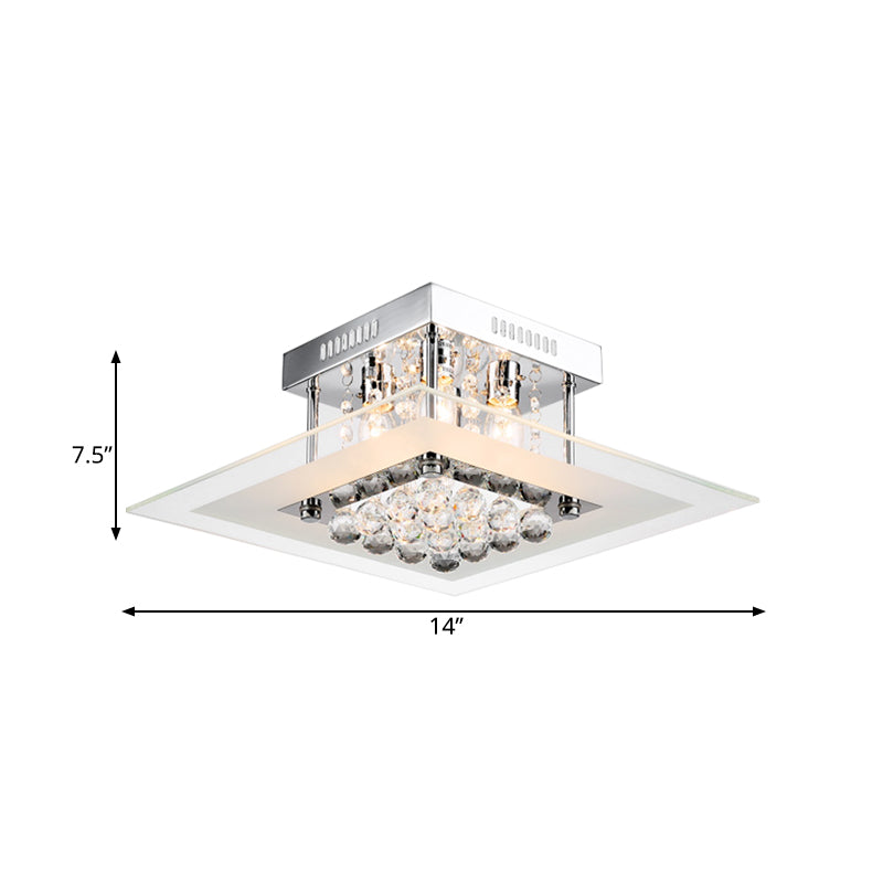 Modern Crystal 4-Light Flush Mount Ceiling Lamp Chrome Finish