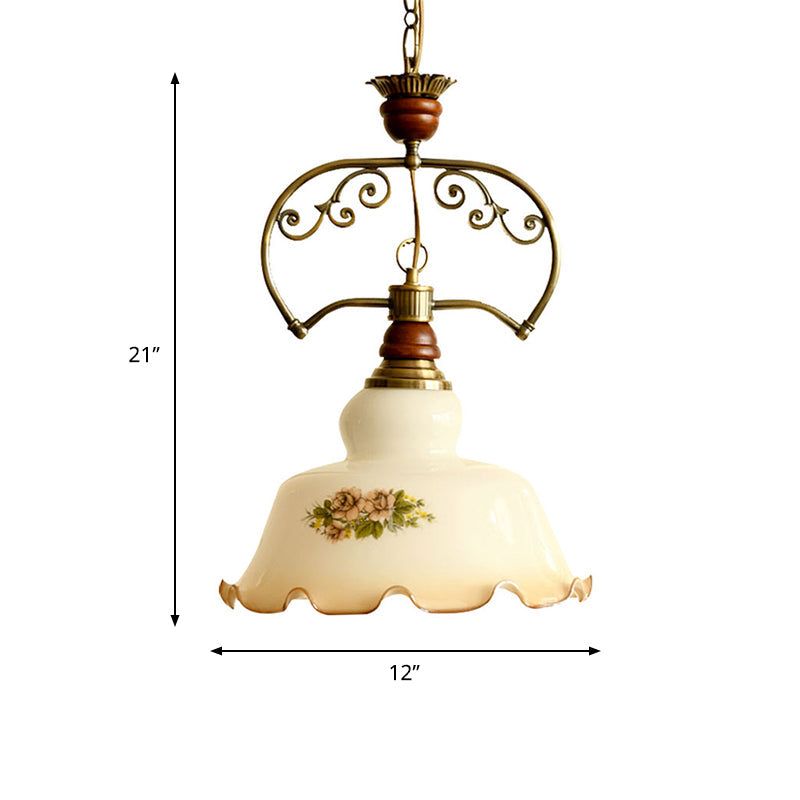 Traditional Glass Pendant Light With Scalloped Edge - White Barn Suspension Fixture
