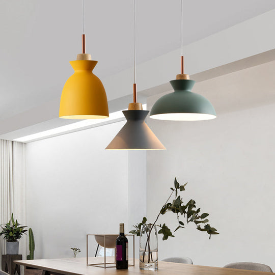 Modern Metal Pendant Light With Pink/Yellow/Green Bowl Shade - Ideal For Dining Tables