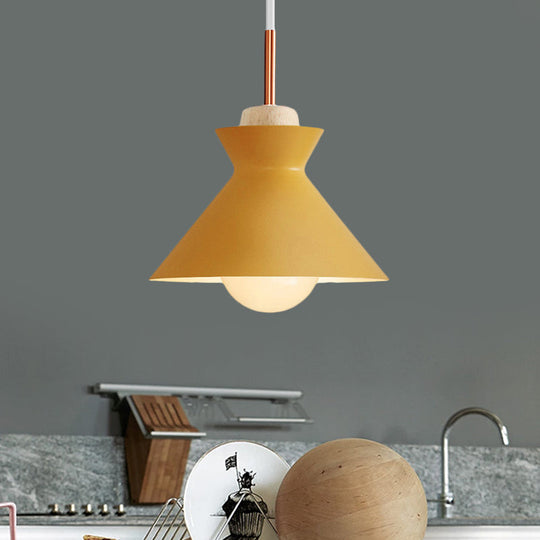 Contemporary Dome/Cone Metal Pendant Light With 1 In Grey Yellow And Green