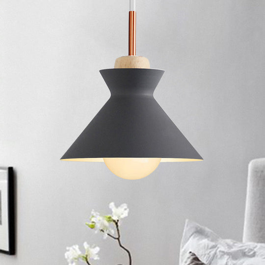 Contemporary Dome/Cone Metal Pendant Light With 1 In Grey Yellow And Green / Cone