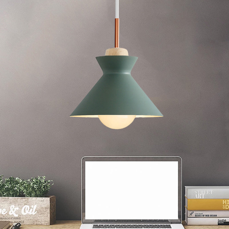 Contemporary Dome/Cone Metal Pendant Light With 1 In Grey Yellow And Green