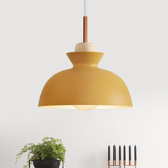 Contemporary Dome/Cone Metal Pendant Light - Grey/Yellow/Green